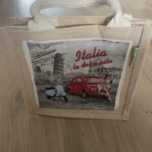 Cadeautasje Italië afbeelding met fiat en Italiaanse vrouw 22X20X13