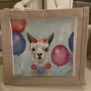 Cadeautasje met lama en ballonnen. 22X20X13cm Happy birthday